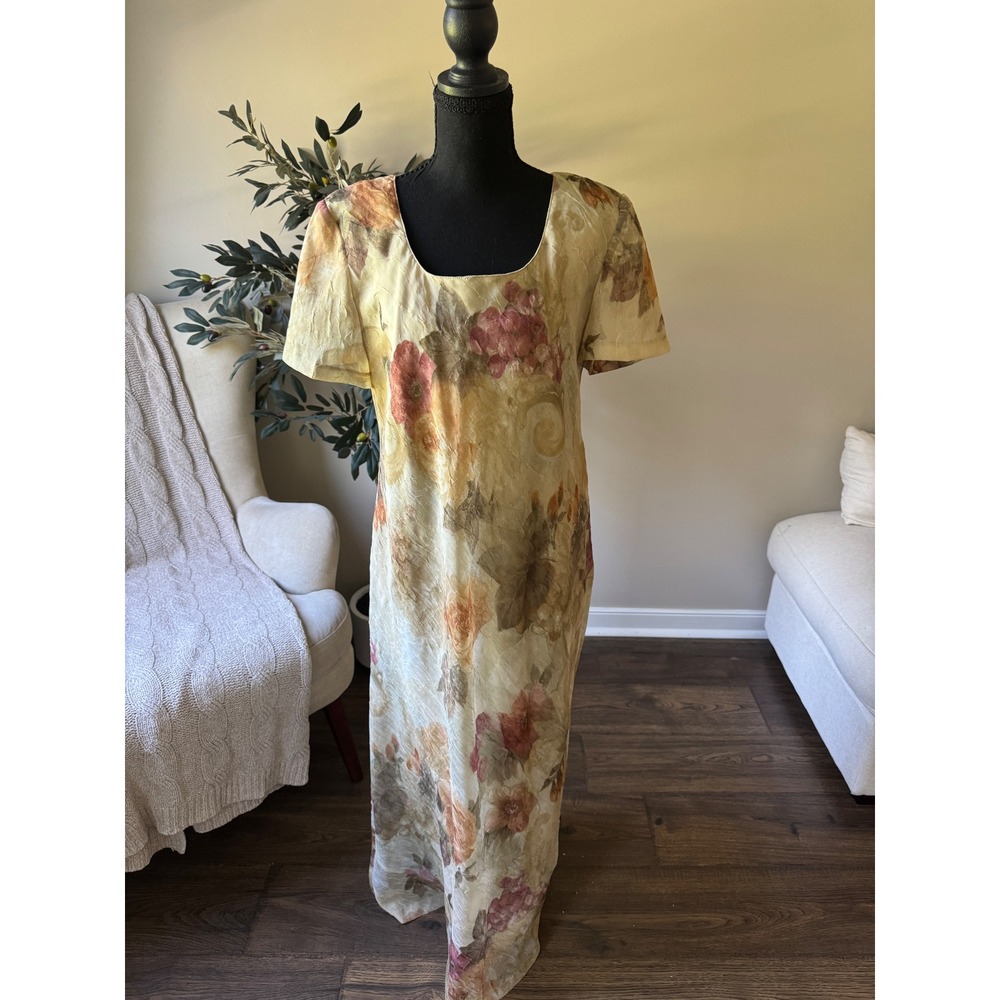 Jessica Howard Vintage 90s Floral Crinkle Maxi Dress Sage Green Pink Size 12